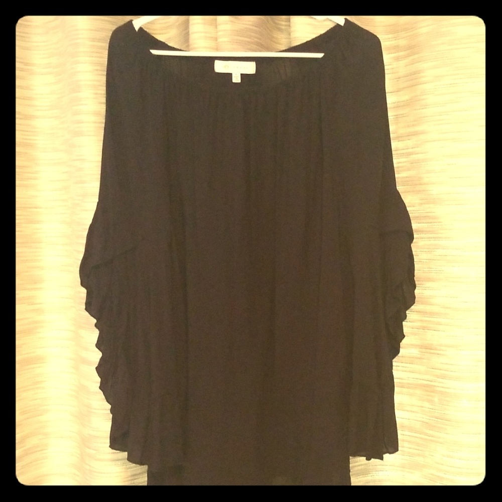 Black sheer bell sleeve blouse